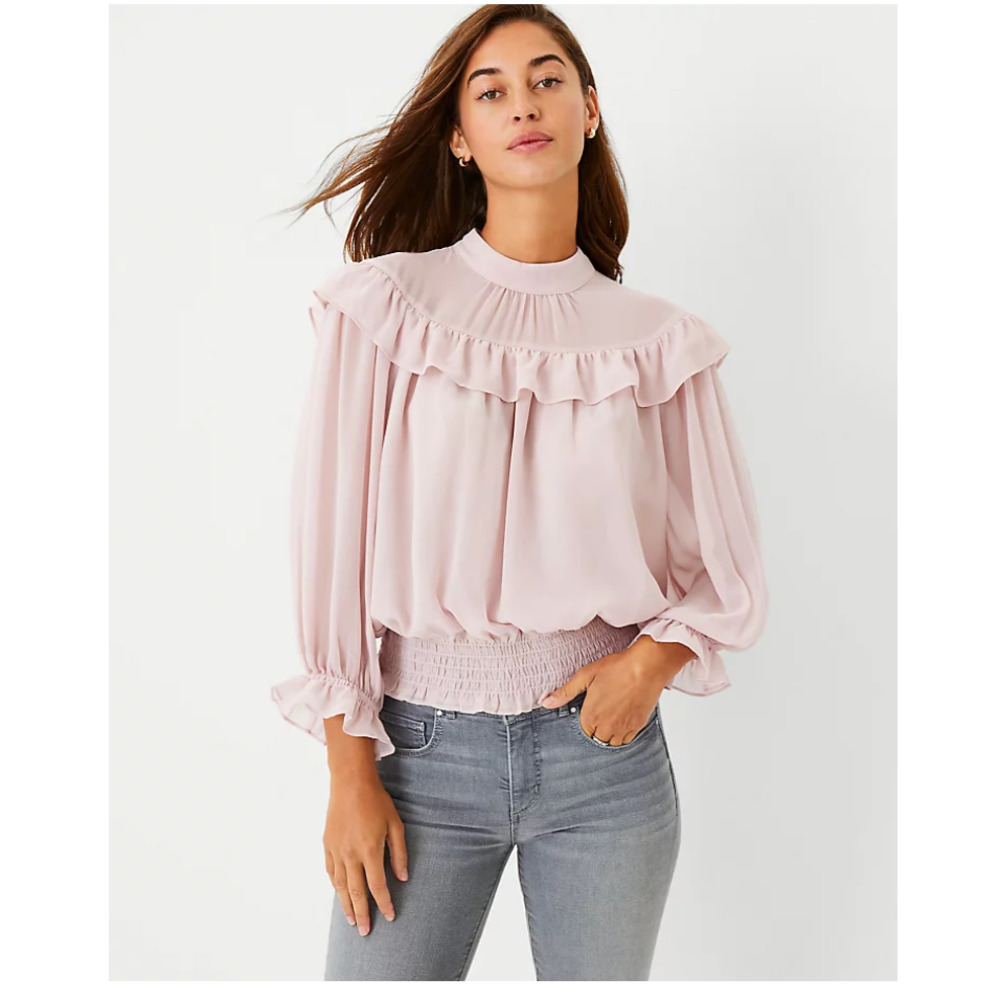 Ann Taylor Ruffle Smocked Hem Top NWT